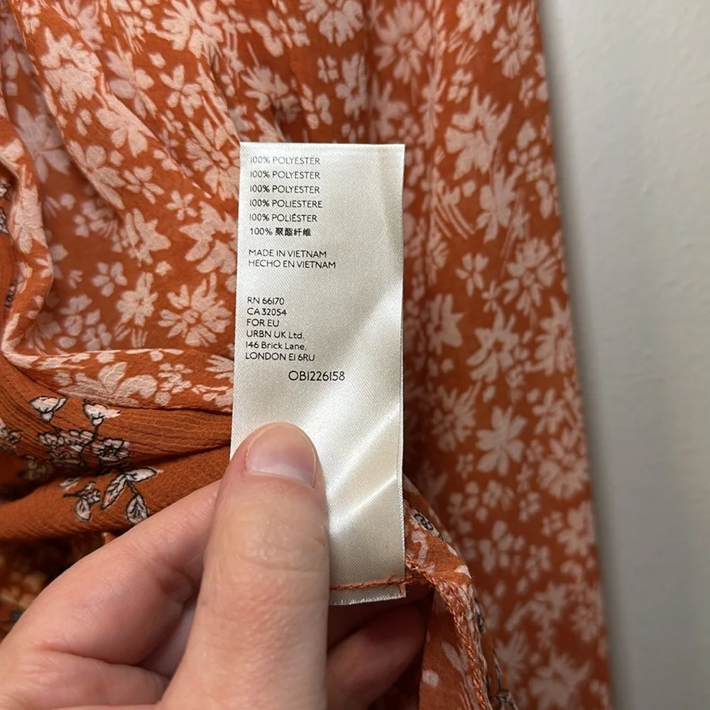 Free People Women’s Rust Serena Floral Bell Sleeve Button Front Blouse Sz XS